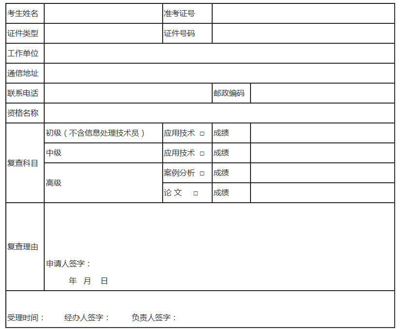 软考复查成绩申请表